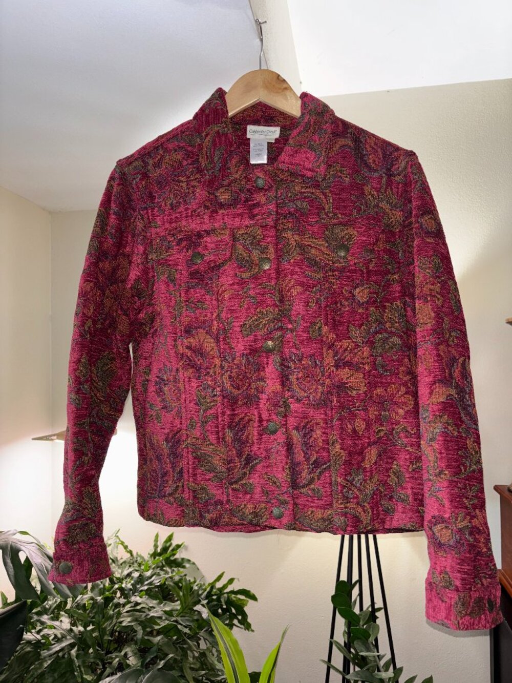 Coldwater Creek Ruby Floral Tapestry Jacket NWT Size L Red Boho Classic